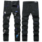 Mit goldenen Kristallen verzierte Herrenjeans